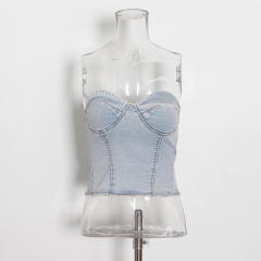 Summer fashion sleeveless casual stretch denim two-piece suit YM5315