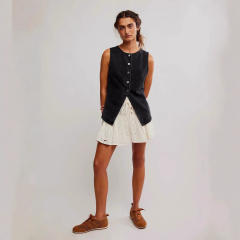 Fashion Leisure Slim Fit Button Women's Denim Sleeveless Vest