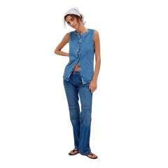 Fashion Leisure Slim Fit Button Women's Denim Sleeveless Vest