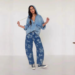 Autumn new fashion loose casual wash hooded Denim long sleeve jacket