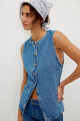 Fashion Leisure Slim Fit Button Women's Denim Sleeveless Vest