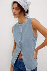 Fashion Leisure Slim Fit Button Women's Denim Sleeveless Vest