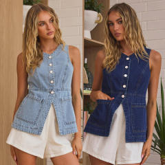 Women's summer fashion casual slim button cardigan Denim vest