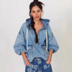 Autumn new fashion loose casual wash hooded Denim long sleeve jacket