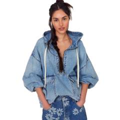 Autumn new fashion loose casual wash hooded Denim long sleeve jacket