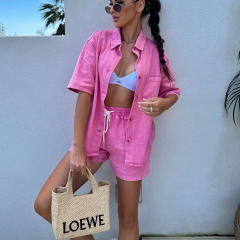 2025 Summer Foreign Trade Women's Casual Loose Short-sleeved Shirt Denim Shorts suit