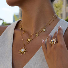 Holiday opal stone statement sun design stainless steel necklace earrings suit