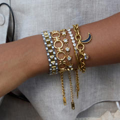 Stainless Steel Watch Strap Zircon Bracelet Light Luxury Non-Fading Jewelry for Women's