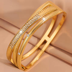 18KG unique cross shape rhinestone stainless steel bangle bracelet