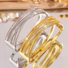 18KG unique cross shape rhinestone stainless steel bangle bracelet