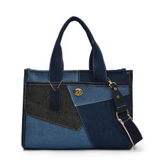 Foreign Trade Denim Bag Women's New Fashion Color-blocking Crossbody Bag Tote Bag