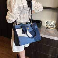 Foreign Trade Denim Bag Women's New Fashion Color-blocking Crossbody Bag Tote Bag