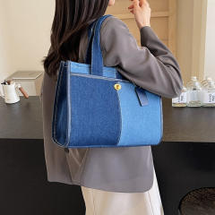 Denim Handbag Women's New Fashion Contrasting Color Crossbody Bag Casual Tote Bag