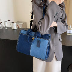 Denim Handbag Women's New Fashion Contrasting Color Crossbody Bag Casual Tote Bag