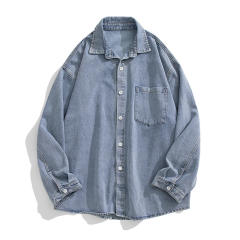 Japanese Style Men's Denim Long-Sleeved Shirt Men's Loose Basic Versatile Casual Washed Shirt Jacket