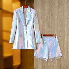 Spring Autumn Sequined Mid-Length Tops Blazer Shorts Colorful Sequined Pants suit