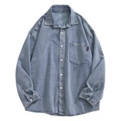 Japanese Style Men's Denim Long-Sleeved Shirt Men's Loose Basic Versatile Casual Washed Shirt Jacket