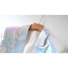 Spring Autumn Sequined Mid-Length Tops Blazer Shorts Colorful Sequined Pants suit