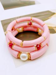 3-Piece Set of Simple Acrylic Bracelets Multi-Layered Beaded Bracelets