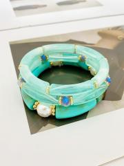 3-Piece Set of Simple Acrylic Bracelets Multi-Layered Beaded Bracelets