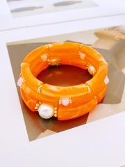 3-Piece Set of Simple Acrylic Bracelets Multi-Layered Beaded Bracelets
