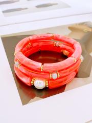 3-Piece Set of Simple Acrylic Bracelets Multi-Layered Beaded Bracelets