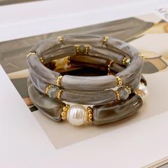 3-Piece Set of Simple Acrylic Bracelets Multi-Layered Beaded Bracelets