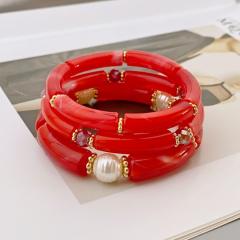3-Piece Set of Simple Acrylic Bracelets Multi-Layered Beaded Bracelets