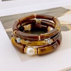 3-Piece Set of Simple Acrylic Bracelets Multi-Layered Beaded Bracelets