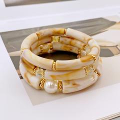 3-Piece Set of Simple Acrylic Bracelets Multi-Layered Beaded Bracelets