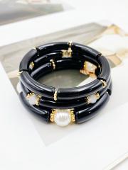 3-Piece Set of Simple Acrylic Bracelets Multi-Layered Beaded Bracelets