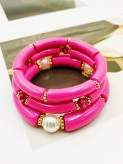 3-Piece Set of Simple Acrylic Bracelets Multi-Layered Beaded Bracelets