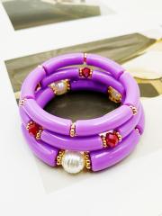 3-Piece Set of Simple Acrylic Bracelets Multi-Layered Beaded Bracelets