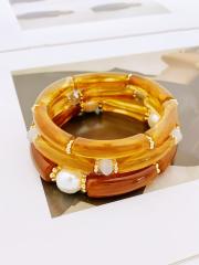 3-Piece Set of Simple Acrylic Bracelets Multi-Layered Beaded Bracelets