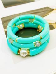 3-Piece Set of Simple Acrylic Bracelets Multi-Layered Beaded Bracelets