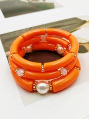 3-Piece Set of Simple Acrylic Bracelets Multi-Layered Beaded Bracelets