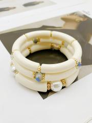 3-Piece Set of Simple Acrylic Bracelets Multi-Layered Beaded Bracelets