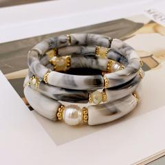 3-Piece Set of Simple Acrylic Bracelets Multi-Layered Beaded Bracelets