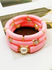 3-Piece Set of Simple Acrylic Bracelets Multi-Layered Beaded Bracelets