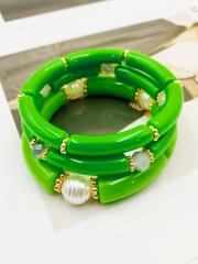 3-Piece Set of Simple Acrylic Bracelets Multi-Layered Beaded Bracelets