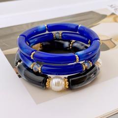 3-Piece Set of Simple Acrylic Bracelets Multi-Layered Beaded Bracelets