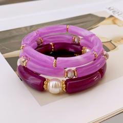 3-Piece Set of Simple Acrylic Bracelets Multi-Layered Beaded Bracelets