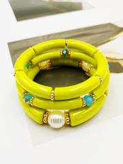 3-Piece Set of Simple Acrylic Bracelets Multi-Layered Beaded Bracelets