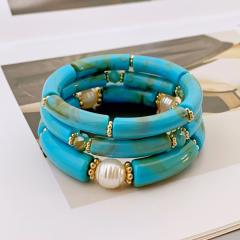 3-Piece Set of Simple Acrylic Bracelets Multi-Layered Beaded Bracelets