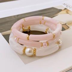 3-Piece Set of Simple Acrylic Bracelets Multi-Layered Beaded Bracelets