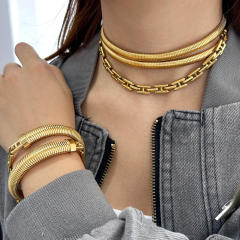Creative Personality Multi-layer Stacked Wear Necklace Bracelet Stainless Steel chain choker necklace bracelet set