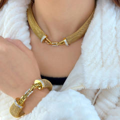 Jewelry buckle Japanese diamond bracelet collar stainless steel necklace choker set