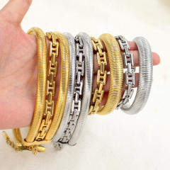 Creative Personality Multi-layer Stacked Wear Necklace Bracelet Stainless Steel chain choker necklace bracelet set