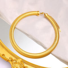 Elastic collar fashion punk style snake bone stripe collar stainless steel choker necklace