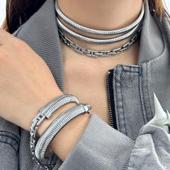 Creative Personality Multi-layer Stacked Wear Necklace Bracelet Stainless Steel chain choker necklace bracelet set